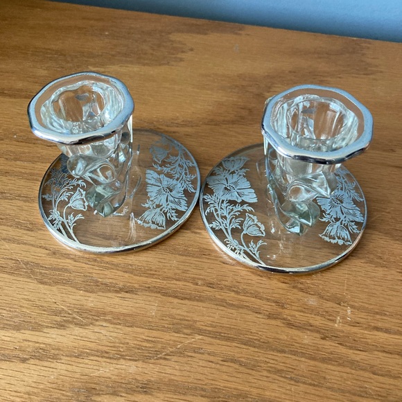 Pair of Fostoria Baroque crystal candlestick holders with silver overlay - Picture 8 of 8